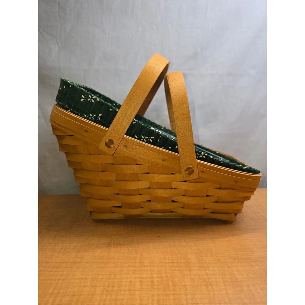 Vintage Longaberger Signed Basket, Liner, Insert, paperwork Slanted Swing Handle